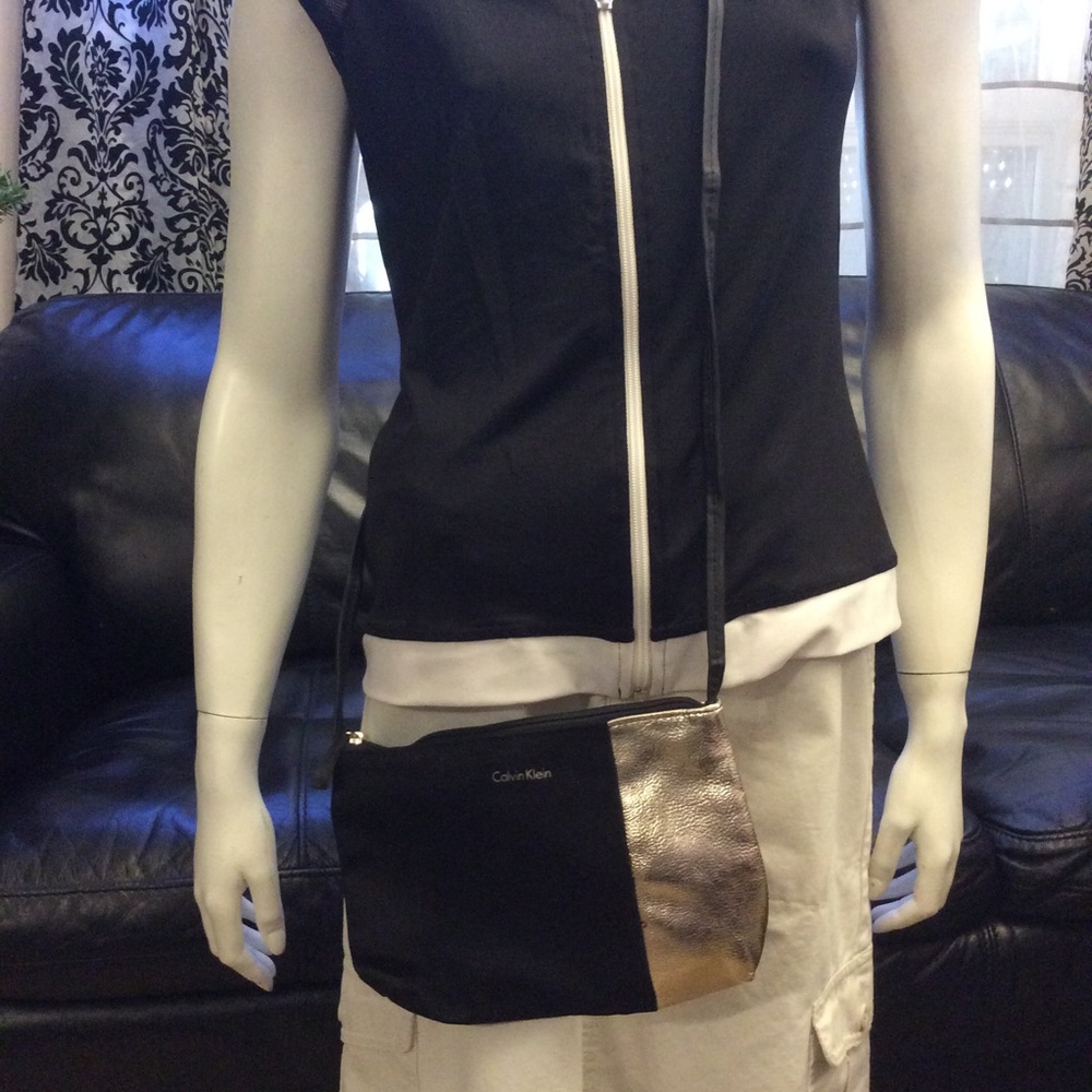 New black/gold Calvin Klein canvas mini crossbody